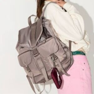 PINK Victoria's Secret Brown Nylon Cargo Drawstring Backpack with Front Pockets